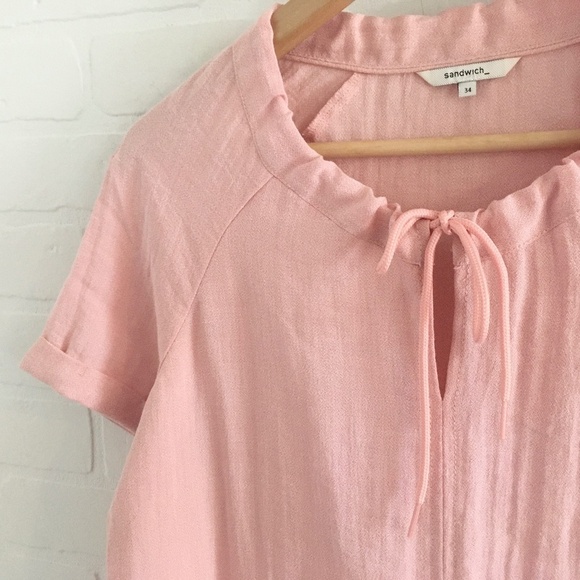 Anthropologie x Sandwich_ Mini Dress Drawstring collar Peach Pink Oversized S - Picture 8 of 9